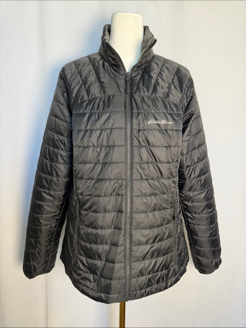 Eddie Bauer Ascent Women's Reversible Quilted Black Grey Puffer Jacket Size M